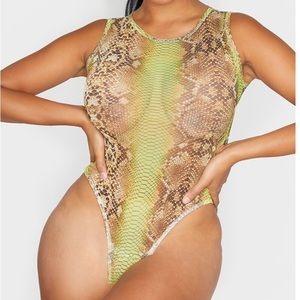 Lime Snake Print Mesh Bodysuit